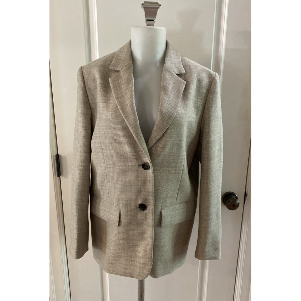 COS Blazer Size 36 US 4/6 Beige Ivory Herringbone Weave Manteco Italian Fabric